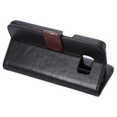 Samsung Galaxy S7 atverčiamas juodas odinis retro dėklas - piniginė / Priedai.lt