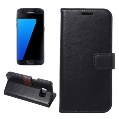 Samsung Galaxy S7 atverčiamas juodas odinis retro dėklas - piniginė / Priedai.lt