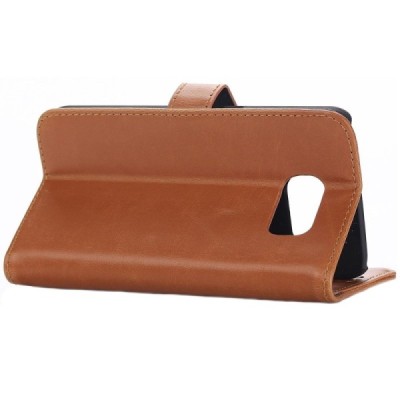 Samsung Galaxy S7 atverčiamas šviesiai rudas odinis retro dėklas - piniginė / Priedai.lt