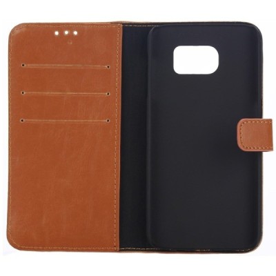Samsung Galaxy S7 atverčiamas šviesiai rudas odinis retro dėklas - piniginė / Priedai.lt