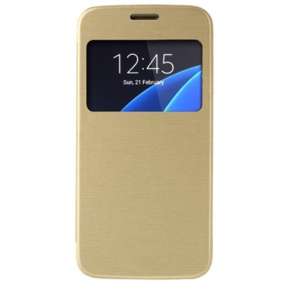 Samsung Galaxy S7 (G930) View Window atvēramais zelta maciņš / Vacins.lv