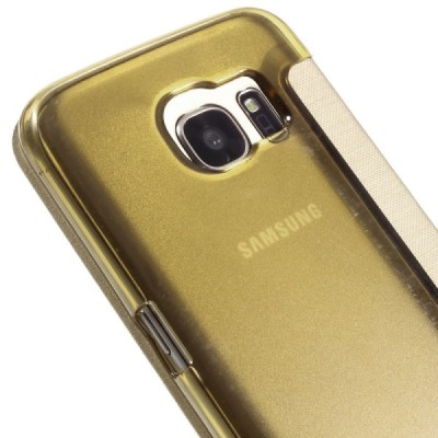 Samsung Galaxy S7 (G930) View Window atvēramais zelta maciņš / Vacins.lv