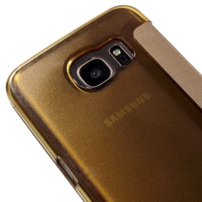 Samsung Galaxy S7 (G930) View Window atvēramais zelta maciņš / Vacins.lv