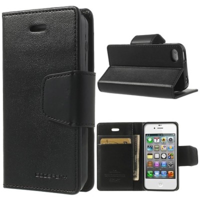 Mercury Sonata atverčiamas iPhone 4 / 4S juodas odinis dėklas - piniginė / Priedai.lt