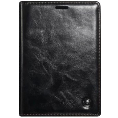 BlackBerry Passport Q30 „CaseMe“ solidus atverčiamas juodas odinis dėklas - knygutė / Priedai.lt