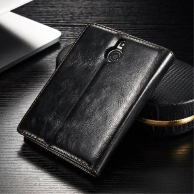 BlackBerry Passport Q30 „CaseMe“ solidus atverčiamas juodas odinis dėklas - knygutė / Priedai.lt