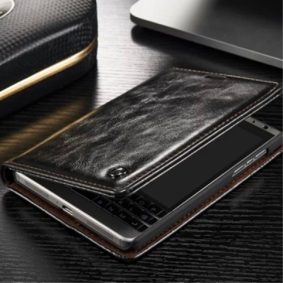 BlackBerry Passport Q30 „CaseMe“ solidus atverčiamas juodas odinis dėklas - knygutė / Priedai.lt