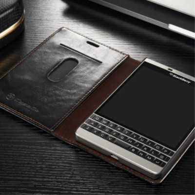BlackBerry Passport Q30 „CaseMe“ solidus atverčiamas juodas odinis dėklas - knygutė / Priedai.lt