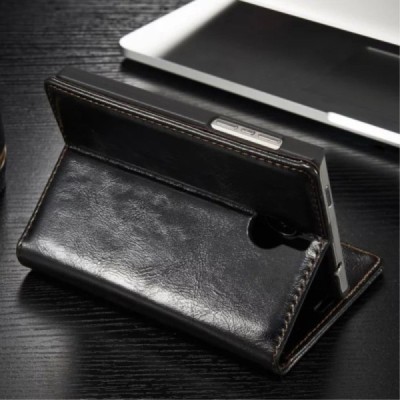 BlackBerry Passport Q30 „CaseMe“ solidus atverčiamas juodas odinis dėklas - knygutė / Priedai.lt