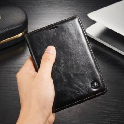 BlackBerry Passport Q30 „CaseMe“ solidus atverčiamas juodas odinis dėklas - knygutė / Priedai.lt