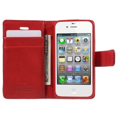 Mercury Blue Moon iPhone 4 / 4S atvērams sarkans ādas maciņš / Vacins.lv