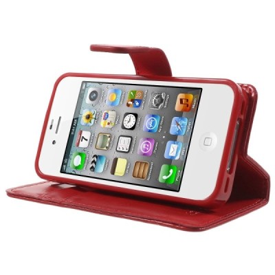 Mercury Blue Moon iPhone 4 / 4S atvērams sarkans ādas maciņš / Vacins.lv