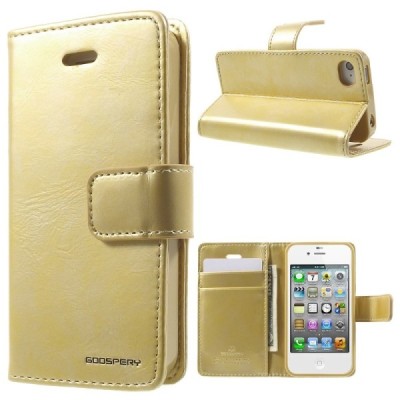 Mercury Blue Moon atverčiamas iPhone 4 / 4S auksinis odinis dėklas - piniginė / Priedai.lt