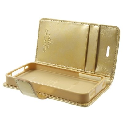 Mercury Blue Moon iPhone 4 / 4S atvērams zelta ādas maciņš / Vacins.lv