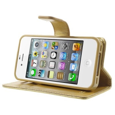 Mercury Blue Moon iPhone 4 / 4S atvērams zelta ādas maciņš / Vacins.lv