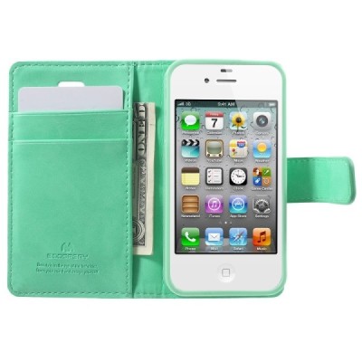 Mercury Sonata Apple iPhone 4 / 4S atvērams piparmētru ādas maciņš / Vacins.lv