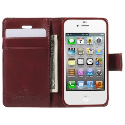 Mercury Sonata atverčiamas Apple iPhone 4 / 4S bordo odinis dėklas - piniginė / Priedai.lt