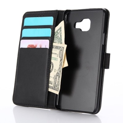 Samsung Galaxy A3 (2016) atvēramais ādas melns retro maciņš (maks) / Vacins.lv