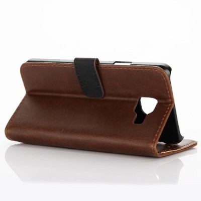 Samsung Galaxy A3 (2016) atverčiamas tamsiai rudas spalvos odinis retro dėklas - piniginė / Priedai.lt