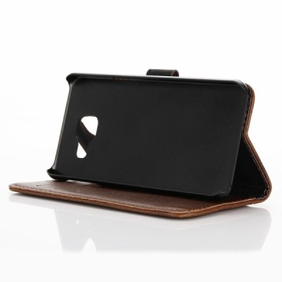 Samsung Galaxy A3 (2016) atverčiamas tamsiai rudas spalvos odinis retro dėklas - piniginė / Priedai.lt