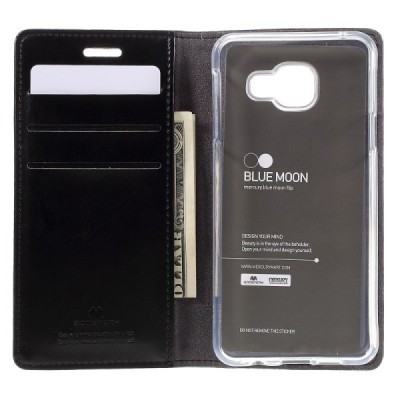 Mercury Blue Moon Samsung Galaxy A3 (2016) atvērams melns ādas maciņš / Vacins.lv