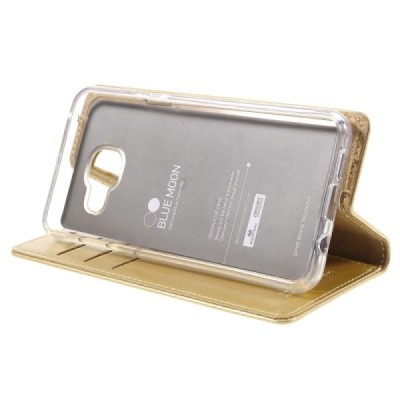 Mercury Blue Moon atverčiamas Samsung Galaxy A3 (2016) auksinis odinis dėklas - piniginė / Priedai.lt