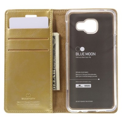 Mercury Blue Moon atverčiamas Samsung Galaxy A3 (2016) auksinis odinis dėklas - piniginė / Priedai.lt