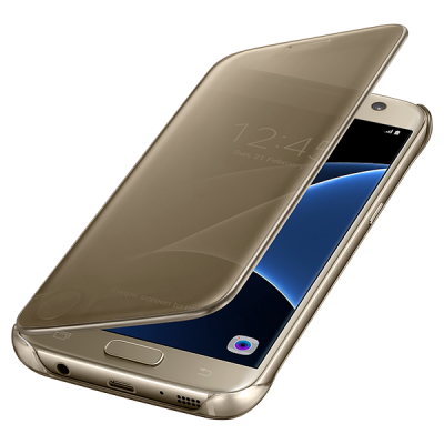 Samsung Galaxy S7 (G930) oficiāls Clear View Cover atvērams zelta ādas maciņš / Vacins.lv