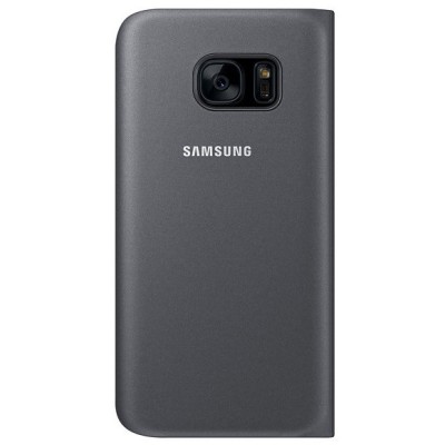 Samsung Galaxy S7 G930 oficiāls S View Cover atvērams melns ādas maciņš / Vacins.lv