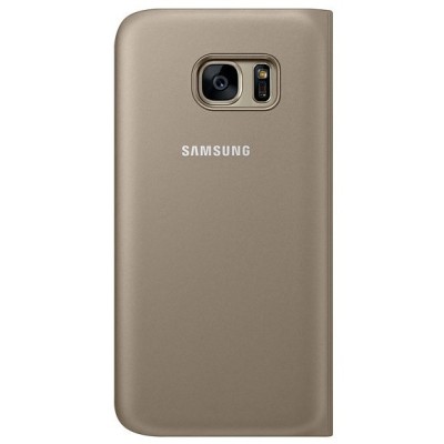 Samsung Galaxy S7 G930 oficiāls S View Cover atvērams zelta ādas maciņš / Vacins.lv
