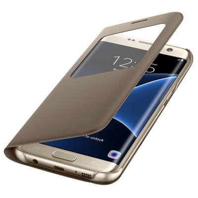 Samsung Galaxy S7 G930 oficiāls S View Cover atvērams zelta ādas maciņš / Vacins.lv