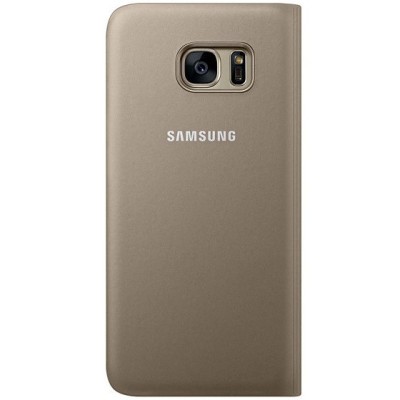Samsung Galaxy S7 Edge G935 oficiāls S View Cover atvērams zelta ādas maciņš / Vacins.lv
