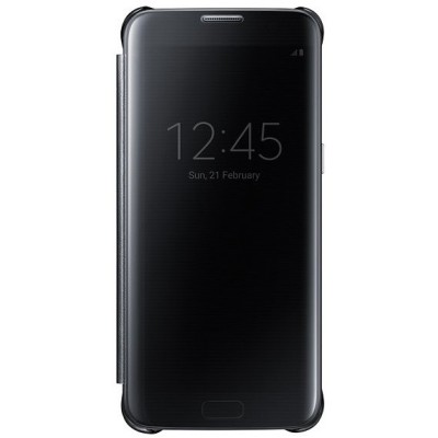 Samsung Galaxy S7 Edge (G935) oficiāls Clear View Cover atvērams melns ādas maciņš / Vacins.lv