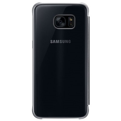 Samsung Galaxy S7 Edge (G935) oficiāls Clear View Cover atvērams melns ādas maciņš / Vacins.lv