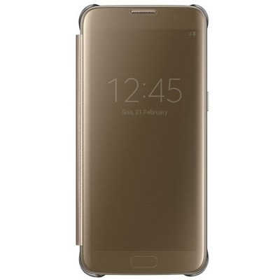 Samsung Galaxy S7 Edge (G935) oficiāls Clear View Cover atvērams zelta ādas maciņš / Vacins.lv