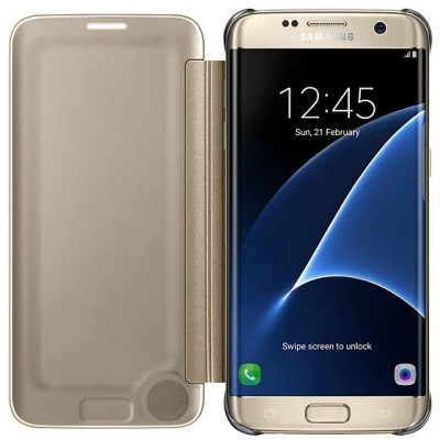 Samsung Galaxy S7 Edge (G935) oficiāls Clear View Cover atvērams zelta ādas maciņš / Vacins.lv