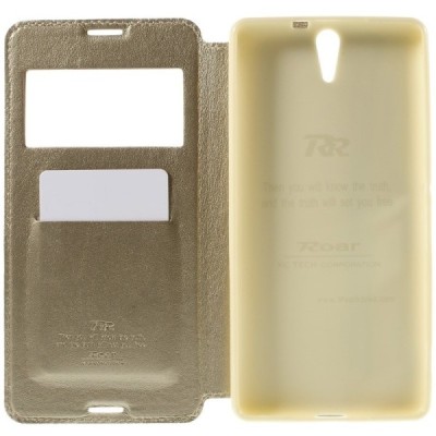 Sony Xperia C5 Ultra Roar Noble ādas atvēramais zelta futrālis / Vacins.lv
