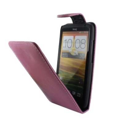 HTC One X klasisks ādas vertikāli atvēramais rozs maciņš / Vacins.lv