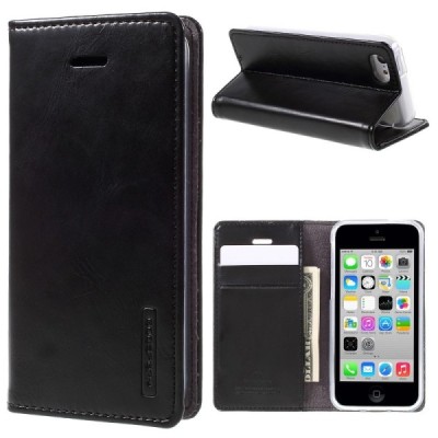 Mercury Blue Moon atverčiamas iPhone 5c juodas odinis dėklas - piniginė / Priedai.lt