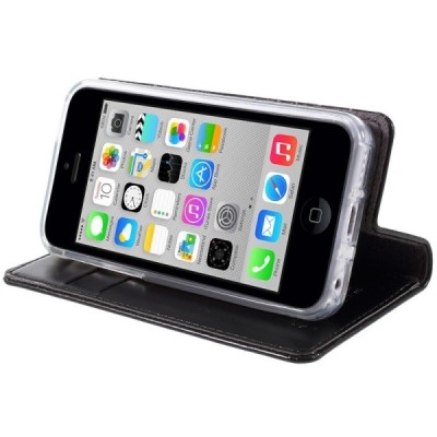 Mercury Blue Moon atverčiamas iPhone 5c juodas odinis dėklas - piniginė / Priedai.lt