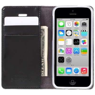 Mercury Blue Moon atverčiamas iPhone 5c juodas odinis dėklas - piniginė / Priedai.lt