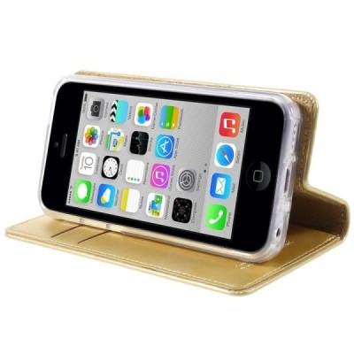 Mercury Blue Moon atverčiamas iPhone 5c auksinis odinis dėklas - piniginė / Priedai.lt
