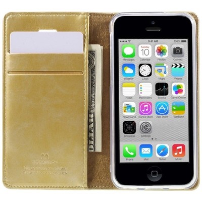 Mercury Blue Moon atverčiamas iPhone 5c auksinis odinis dėklas - piniginė / Priedai.lt