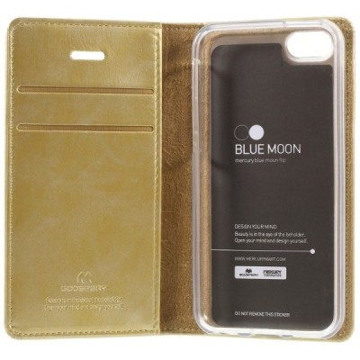 Mercury Blue Moon atverčiamas iPhone 5c auksinis odinis dėklas - piniginė / Priedai.lt