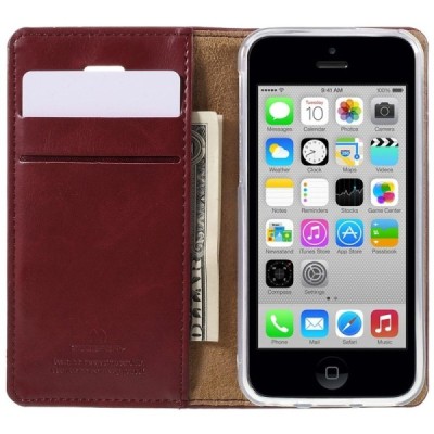 Mercury Blue Moon iPhone 5c atvērams bordo ādas maciņš / Vacins.lv