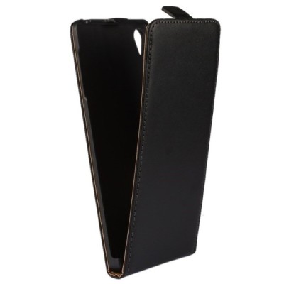 Sony Xperia Z5 Premium klasikinis vertikaliai atverčiamas juodas odinis dėklas / Priedai.lt