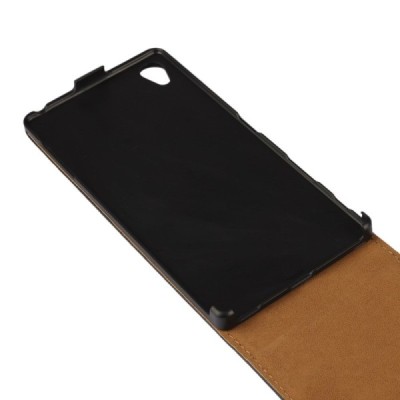 Sony Xperia Z5 Premium klasikinis vertikaliai atverčiamas juodas odinis dėklas / Priedai.lt