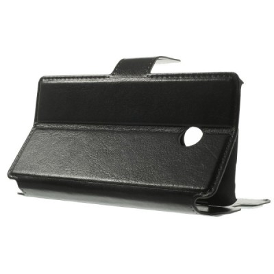 Huawei Ascend Y330 atverčiamas juodas odinis dėklas - piniginė / Priedai.lt