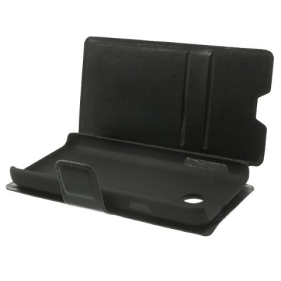 Huawei Ascend Y330 atverčiamas juodas odinis dėklas - piniginė / Priedai.lt