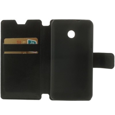 Huawei Ascend Y330 atverčiamas juodas odinis dėklas - piniginė / Priedai.lt